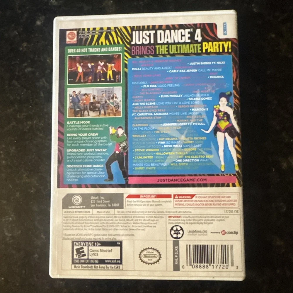Just Dance 4 Nintendo Wii Ubisoft 2012 Music Video Game NTSC 40+ Tracks